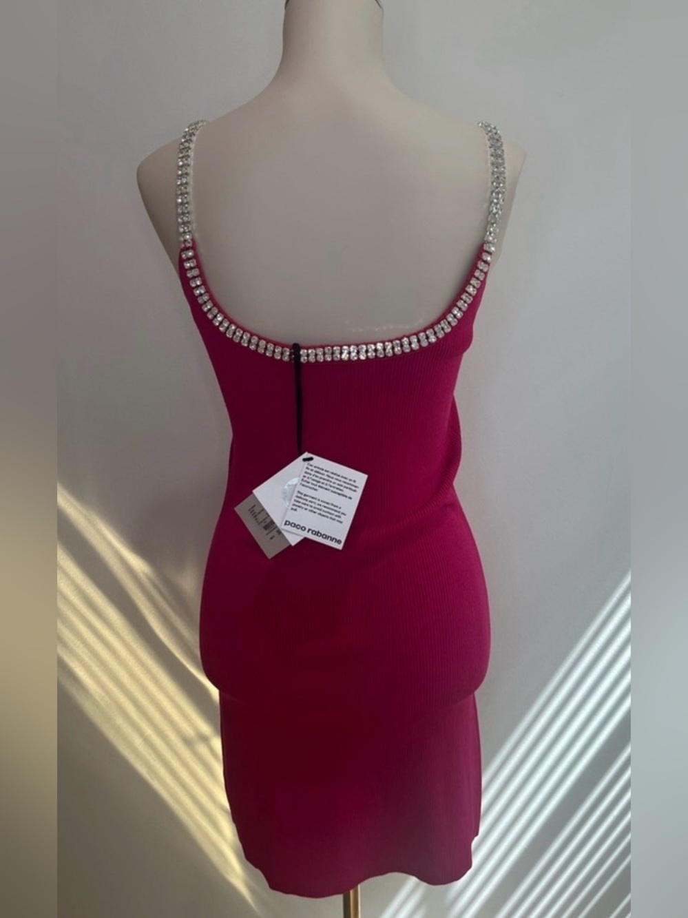 Paco Rabanne Crystal Embellished Ribbed Knit Mini Dress in Pink Raspberry - Picture 11 of 13